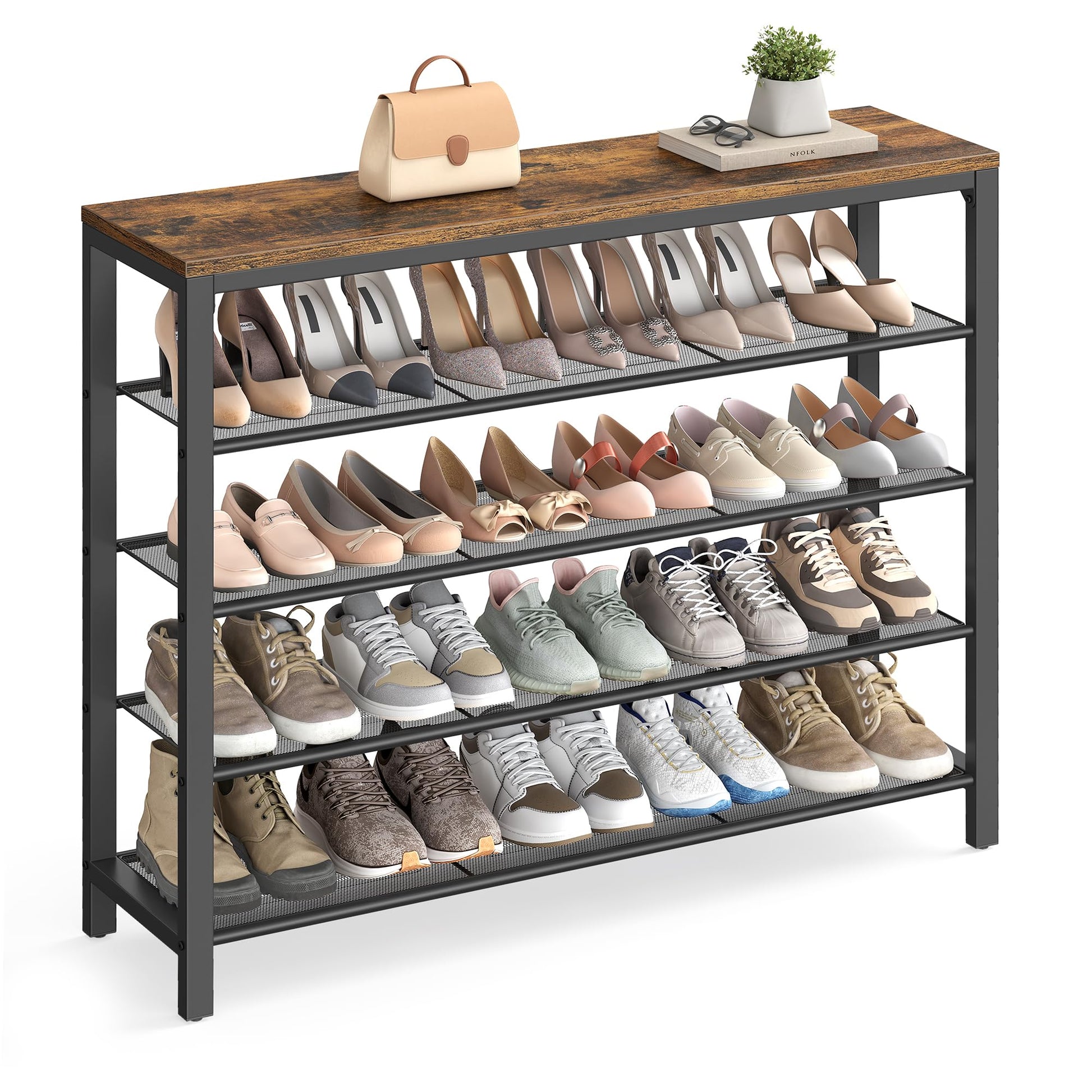 VASAGLE Shoe Rack, 5-Tier Shoe Storage Organizer with 4 Metal Mesh Shelves for 16-20 Pairs and