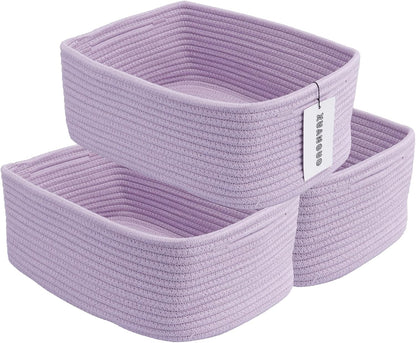 Small Woven Storage Baskets 13“X9”X5“ Decorative Rope Bins for Organizing Shelves, Closets, and Toys, Empty Gift Baskets, Cute Organizer Basket for Home and Office (purple, Large)
