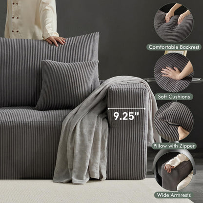 Boneless Sectional Cloud Couch Sofa for Living Room, 112" U-Shaped Modular Modern Lounge Sleeper Grey Couches with Chaise, No Assemble, Cordury Compression Upholstered Sofas