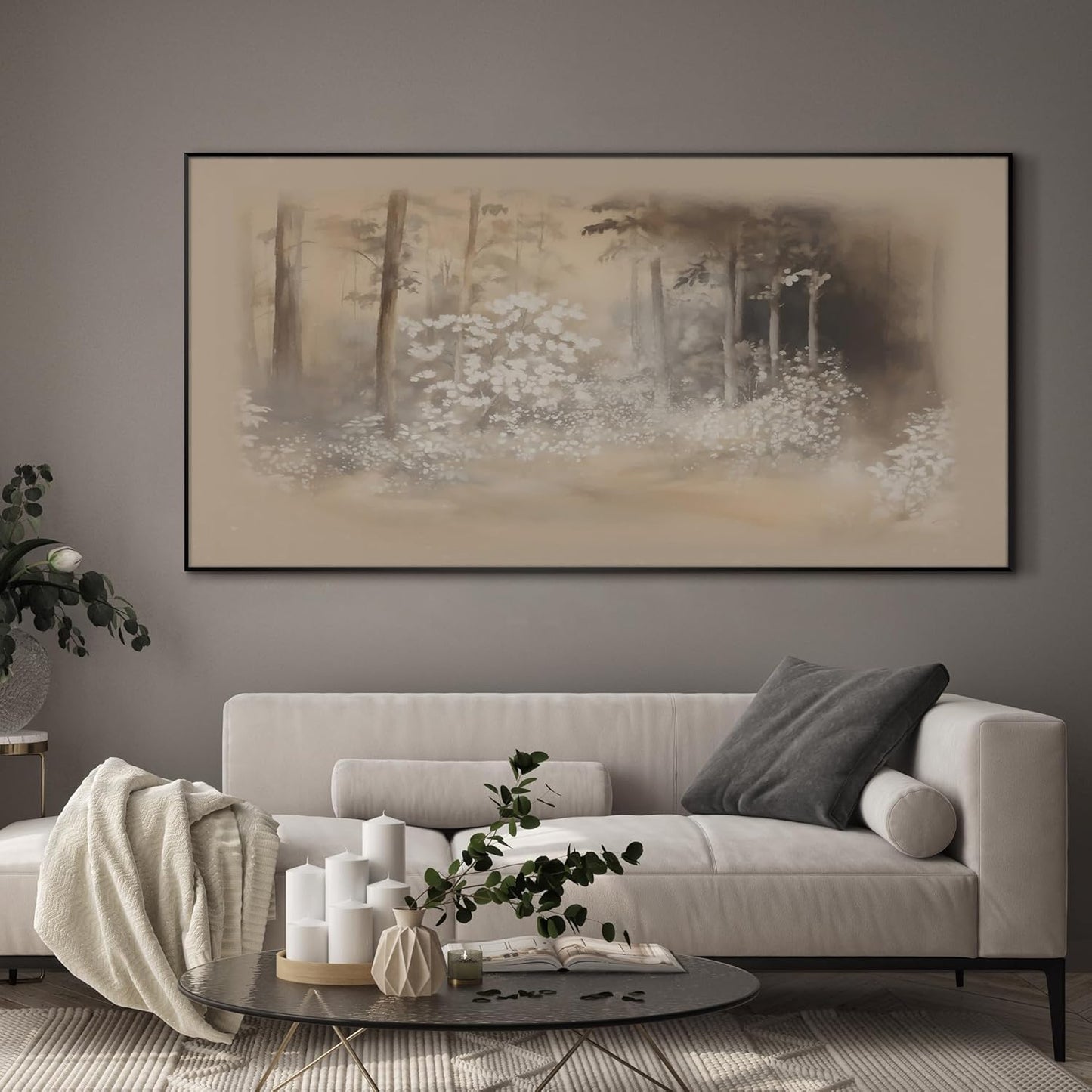 SIGNWIN 36"x72" Extra Large Framed Wall Art Misty Forest in Sepia Tones, Watercolor Woodland Landscape for Home Living Room Bedroom Decor (Frame Assembly Required)