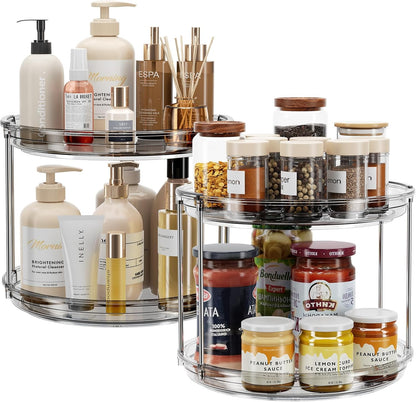 LAMU 2 Pack 2 Tier Lazy Susan Turntable Organizer 9.25'' Rotating Spice Rack Organization for Cabinet, Kitchen, Pantry, Countertop, Bathroom, Vanity, Medicine Cabinet Organizer, Grey