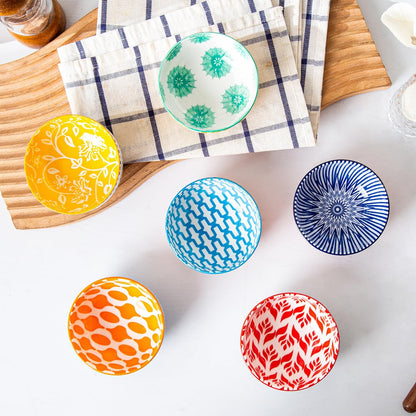 Ceramic Dipping Bowls Set - 4 Oz Small Dessert Bowl 3.5 Inch Porcelain Small Bowls for Side Dishes, Snack, Yogurt, Appetizer - Microwave Dishwasher Safe - Set of 6 - Assorted Colors