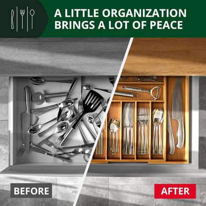 ROYAL CRAFT WOOD Luxury Bamboo Kitchen Drawer Organizer - Silverware Organizer, Utensil Holder & Cutlery Tray Drawer Dividers for Flatware (9 Slot, Natural)