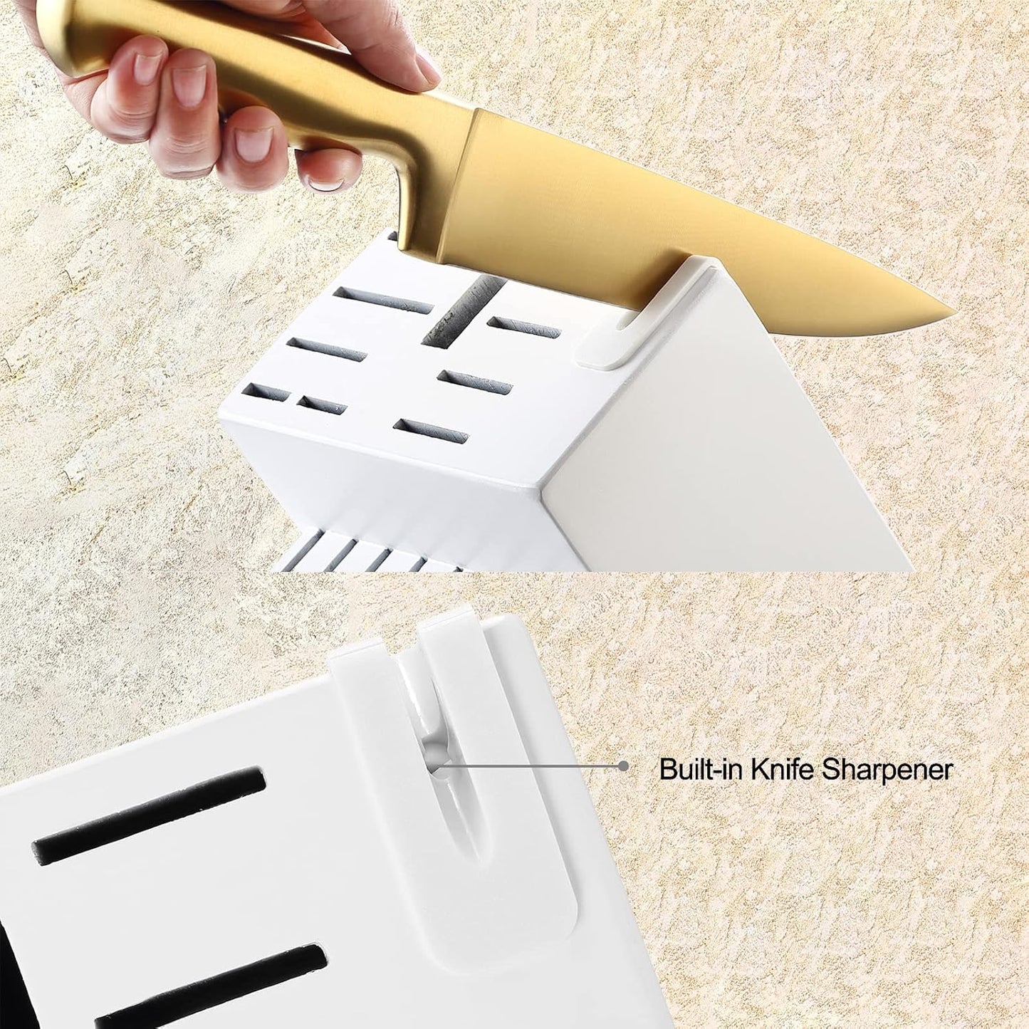 McCook® Kitchen Knife Sets, Golden Titanium Stainless Steel Knives Block Set with Built-in Sharpener