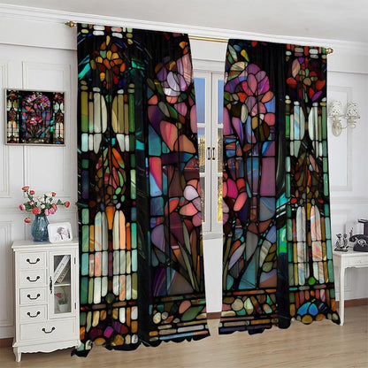 Stained Glass Curtains,Vintage Colorful Abstract Art Home Decor Drapes for Bedroom Living Room Kitchen Window Treatment 2 Panels Set Total Size 84" W X 84" L Inch