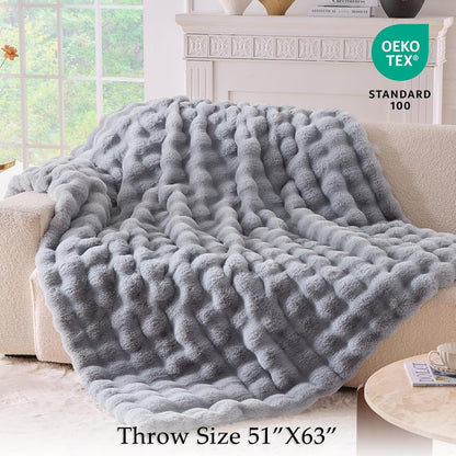 BENVWE Fluffy Faux Fur Throw Blanket for Couch, Soft Plush Thick Cozy Fuzzy Luxury Minky Bubble Blanket for Home Living Room Decor Gift for Women, Light Grey, 51" x 63", 1100GSM