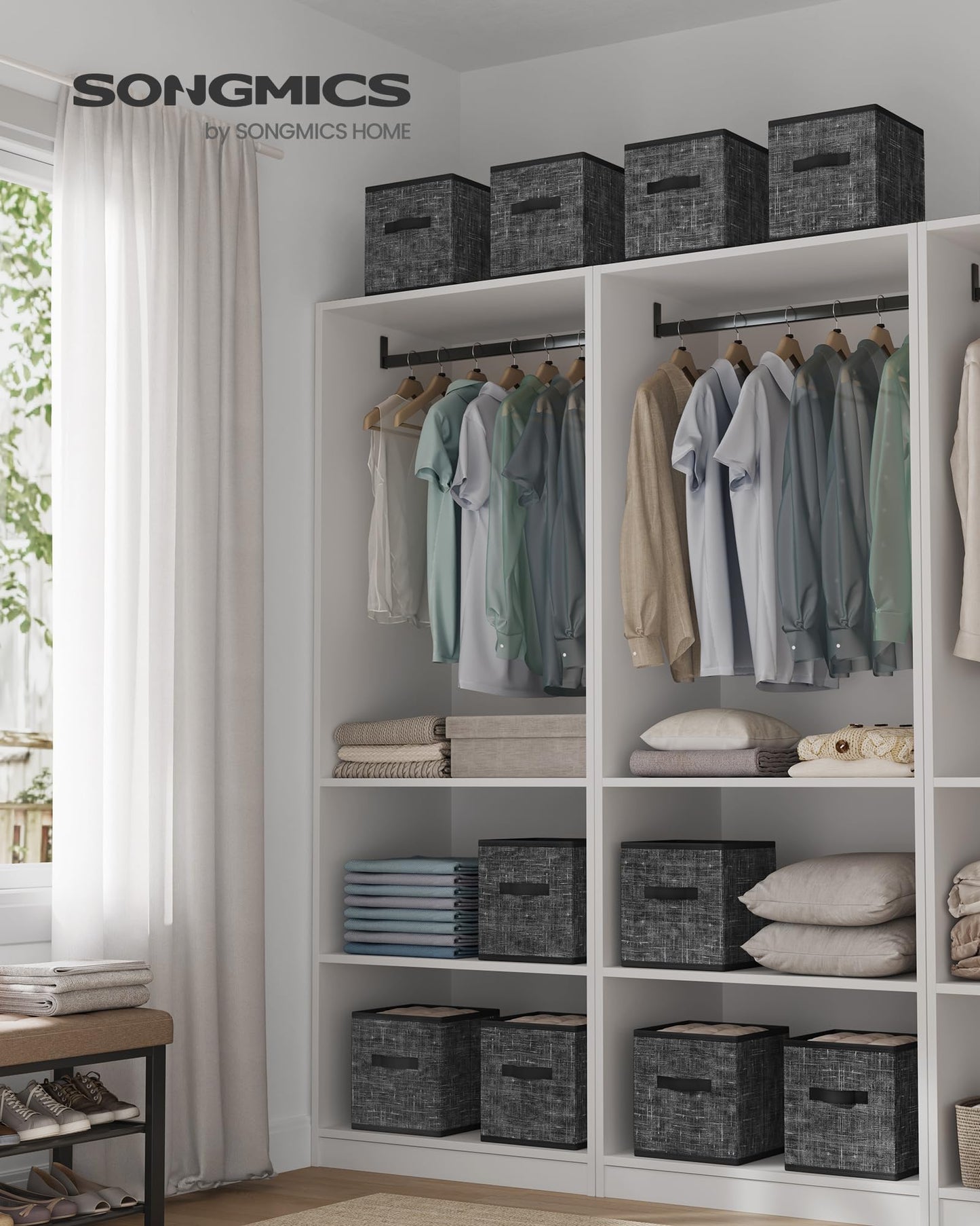 SONGMICS Storage Cubes, Set of 10, 11-Inch Foldable Closet Organizers