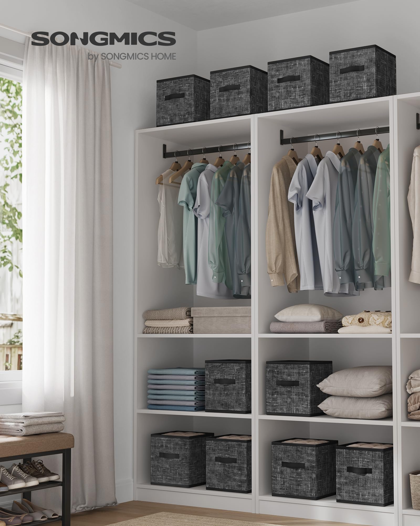 SONGMICS Storage Cubes, Set of 10, 11-Inch Foldable Closet Organizers