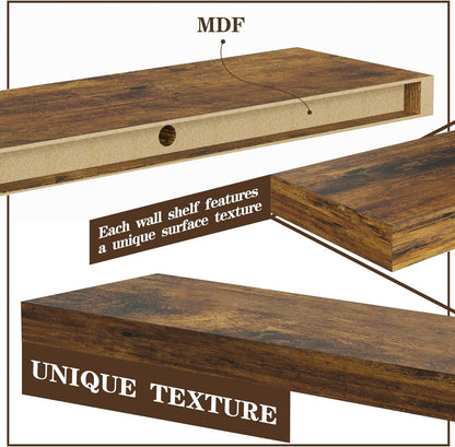 BAMEOS Floating Shelf,Wall Shelf,Decor Wall Mounted Shelves,Hanging Shelf Set L24xW6 for Bathroom Kitchen Living,Kitchen,Room Bedroom Storage, Rustic Brown