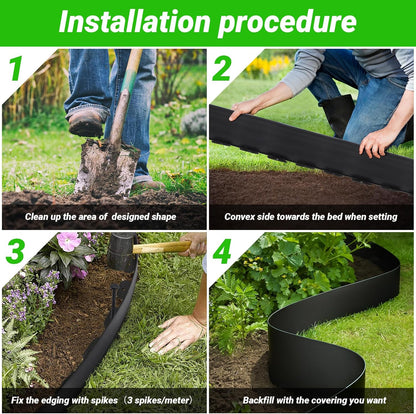 Greaner 6 Inch Tall Landscape Edging Border, 40FT Border Edge for Landscape with 71 PCS Spikes, Plastic Yard Edging for Flower Beds, Paver Pathway, Lawn, Walkway(Black)