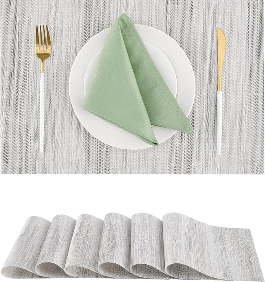 Leetaltree Lightsteel Black Placemats Set of 6 - Heat Resistant Non-Slip Place mats for Dining Table, Washable Durable PVC Vinyl Woven Table Mats (Lightsteel Black, 6)