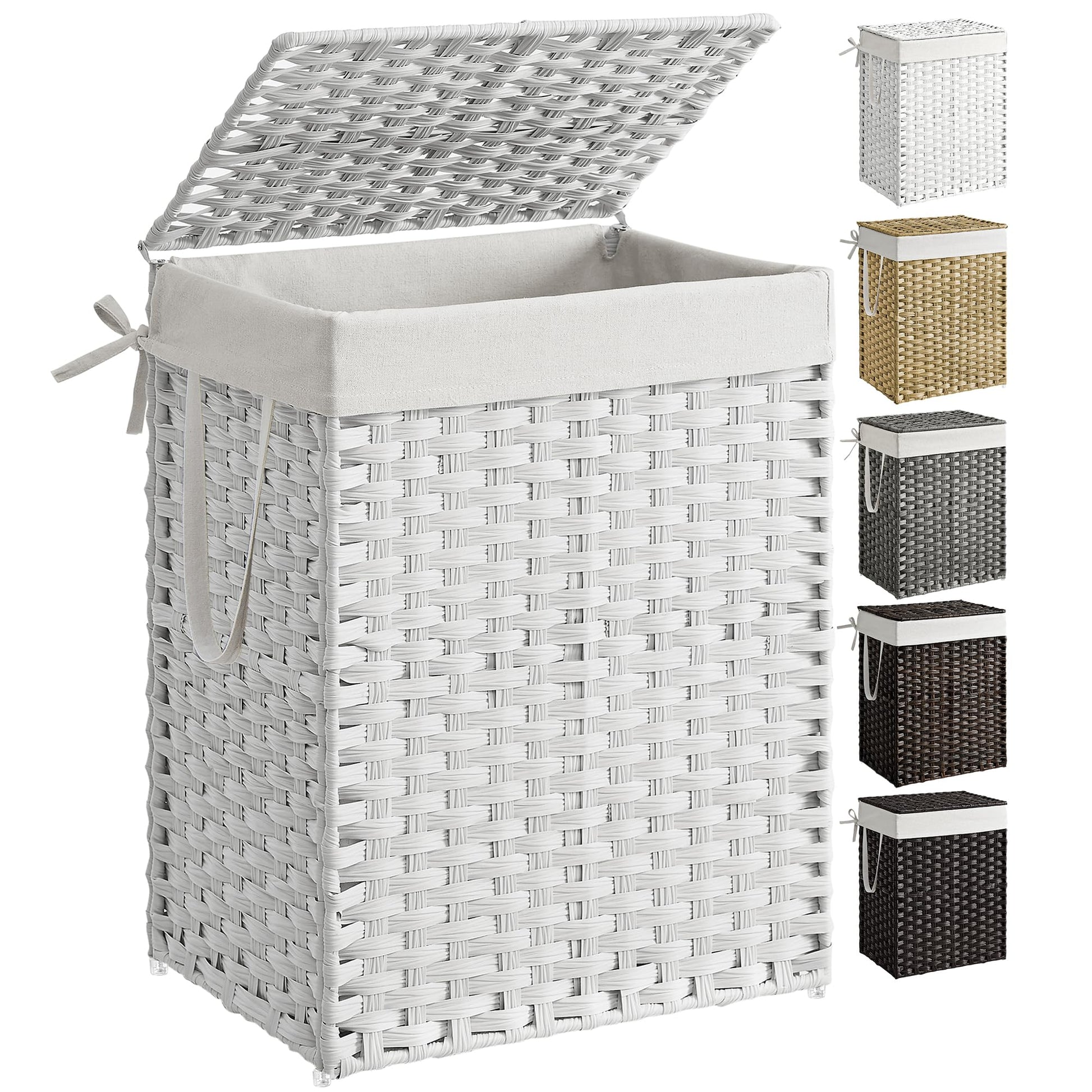 SONGMICS Laundry Hamper with Lid, 23.8 Gallon (90 L) Synthetic Rattan Clothes Laundry Basket with