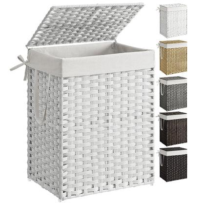 SONGMICS Laundry Hamper with Lid, 23.8 Gallon (90 L) Synthetic Rattan Clothes Laundry Basket with