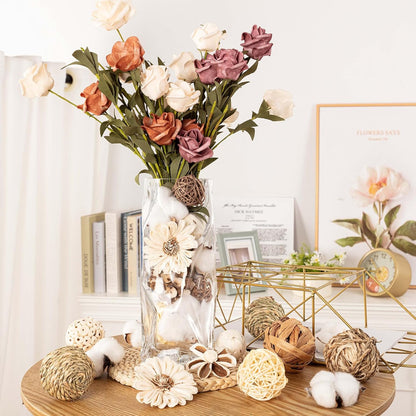 17Pcs Vintage Decorative Balls for Potpourri Bowl Filler, Bowl Filler for Table Centerpiece Home Decor, Woven Rattan Wicker Balls, Rattan Wicker Orbs Fillers for Vase Jar Dough Bowl