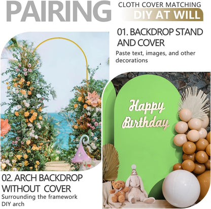 Arch Backdrop Stand and Cover Set, 3 Metal Balloon Arch Backdrop 4ft 5ft 6ft, Gold Arched Stand Frame for Wedding, Parties,Birthday, Backdrop Decorations (SageGreen,4ft+5ft+6ft)
