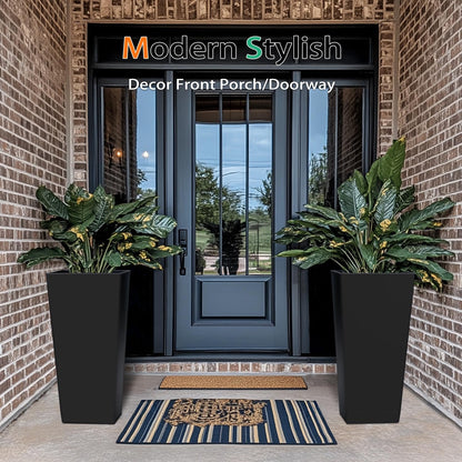 Tall Planters for Outdoor Plants, Large Resin Flower Pots for Garden, Front Porch, Patio, Indoor - Set of 2 (Black, 27.5 inch - 2 Pack)