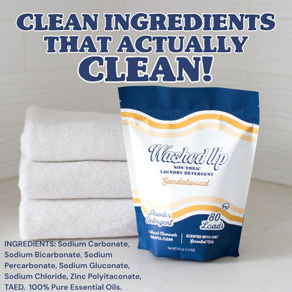 Sandalwood Laundry Detergent Powder | Only 100% Pure Essential Oils | Safe for Sensitive Groups | Powerful Clean | Plant & Mineral-Based | Made in USA | 3lbs