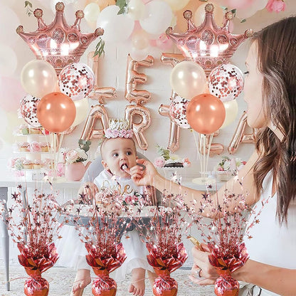 6 Pack Metallic Foil Spray Centerpiece Star Table Decoration Burst Table Centerpieces for Birthday Wedding Anniversary Graduation Holiday Party Supplies Decor, Rose Gold