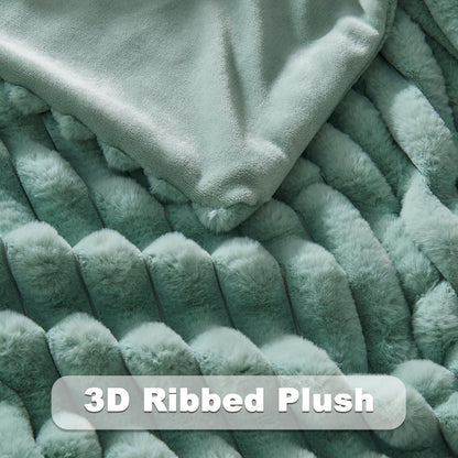 NEWCOSPLAY Faux Fur Throw Blanket New Sage Green 3D Ribbed Plush Thick Warm Blanket for Couch Sofa Bed 850GSM (New Sage Green Ribbed, Throw(50"x60"))