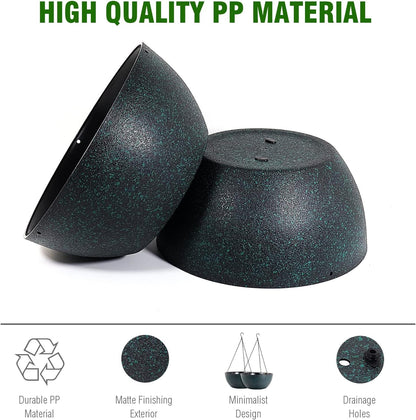 WOUSIWER 13 inch 2 Pack Large Hanging Planters for Indoor Outdoor Plants with Drainage Holes and Chain, Round Hanging Flower Pots for Garden Home Porch Decor, Black with Green Speckles