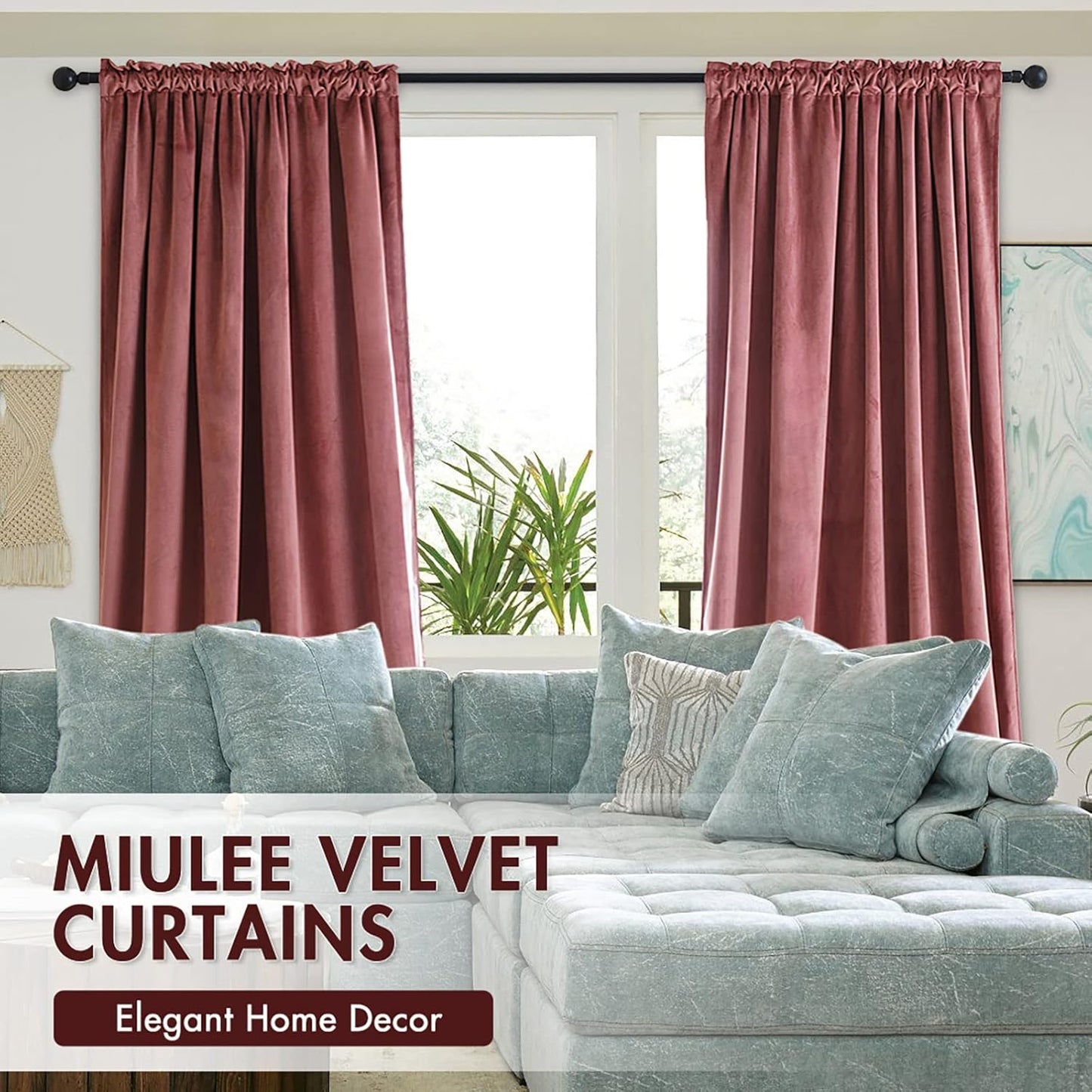 MIULEE Dusty Rose Pink Velvet Curtains Thermal Insulated Blackout Curtain Drapes for Bedroom Living Room Darkening 96 Inches Long Curtains Panels Rod Pocket Set of 2