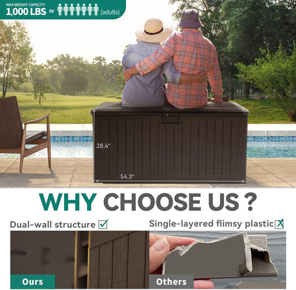 YITAHOME 150 Gallon Double-Wall Deck Box with Side Handles, Outdoor Large Storage for Patio Furniture Cushions, Garden Pool Accessories, Water Resistant & Lockable