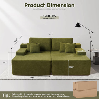 ovios 81" Oversized Sectional Double Lounge Chaise with Cloud Plush Sofa Bed, No Assembly Required, Fluffy Modern Sleeper Loveseat Chair for Indoor Living Room Bedroom Reading, Green (Cloud Velvet)