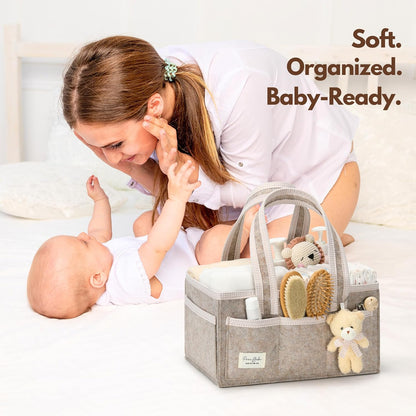 PeraBella Diaper Caddy Organizer with Handle, Baby Shower Gifts Basket Bag, Registry Search Must Haves Items, Nursery Storage Organizer for Newborn Girl Boy, Baby Bag Essentials, Car Diaper Caddy Cart