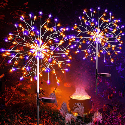 suddus Solar Halloween Lights Outdoor Solar Powered, Upgrade 2-Pack Orange & Purple Solar Firework Lights, Waterproof Garden Light for Yard Pathway Patio Flowerbed Halloween Decorations