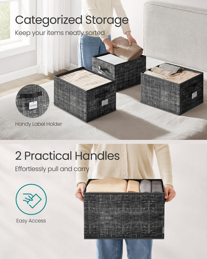 SONGMICS Storage Baskets, Set of 3, Foldable Closet Organizer for Shelves
