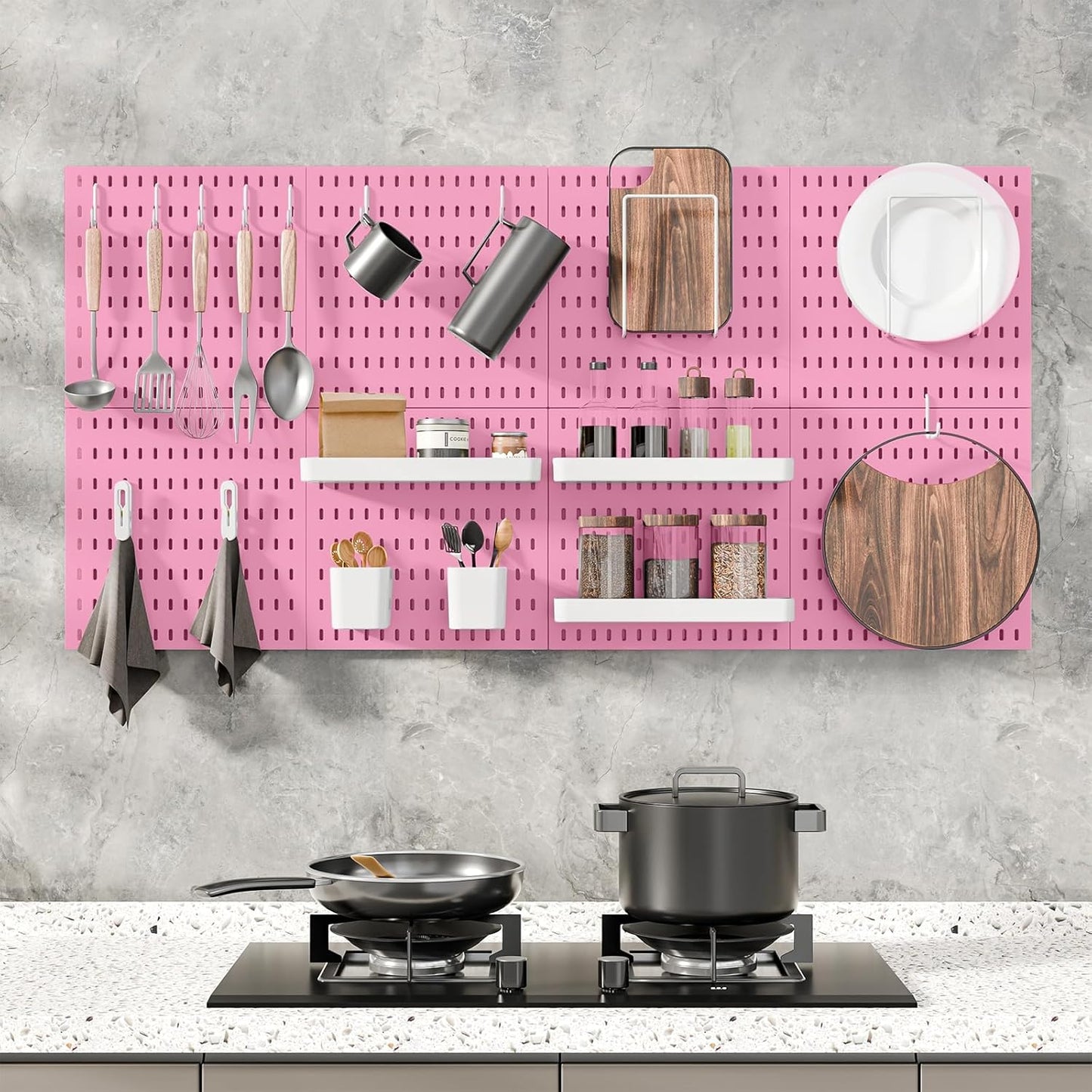 Pegboard Combination Kit, 25.2" x 50.4" Wall Mounted Storage Set with 8 Pegboards & 40 Accessories Hanging, Peg Boards Organizer