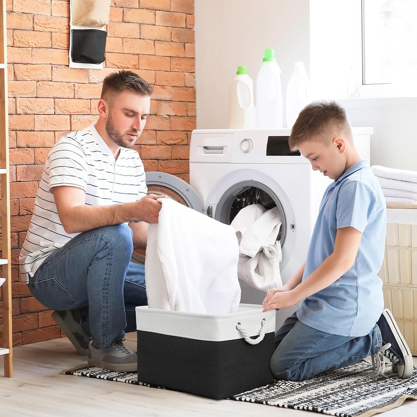 TheWarmHome Storage Basket for Gifts Empty - Large Cubes 3 Pack 15.8x11.8x11.8 inch Storage Bins for Organizing Book Cloth Bathroom Toy (White & Black)