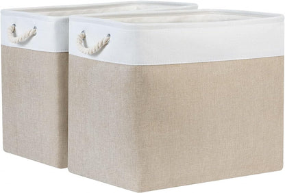 Bidtakay Storage Baskets for Shelves 17x12x15 in Beige Clothes Bins Storage for Closet Set of 2 Large Organization Baskets for Bedroom Blankets Dog Toy Basket Nursery Baby Baskets with Handles