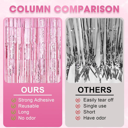3 Pack 3.3 x 8.2 ft Light Pink Foil Fringe Backdrop Curtains, Tinsel Streamers Birthday Party Decorations, Fringe Backdrop for Graduation, Baby Shower, Gender Reveal, Disco Party