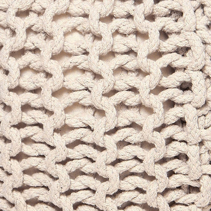 REDEARTH Round Pouf Ottoman - Cable Knitted Boho Poof - Home Décor Cord Pouffe Handmade Circular Footrest for Living Room - Bedroom - Kids Bedroom - 100% Cotton Pouf (18" x 18" x 14") - Ivory