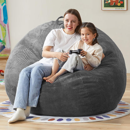 Hobestluk 4.5FT Bean Bag Chair Giant Bean Bag Chair with Filler Included Adult Bean Bag Chairs with Removable Cover for Bedroom Living Room - (Jumbo, Grey)