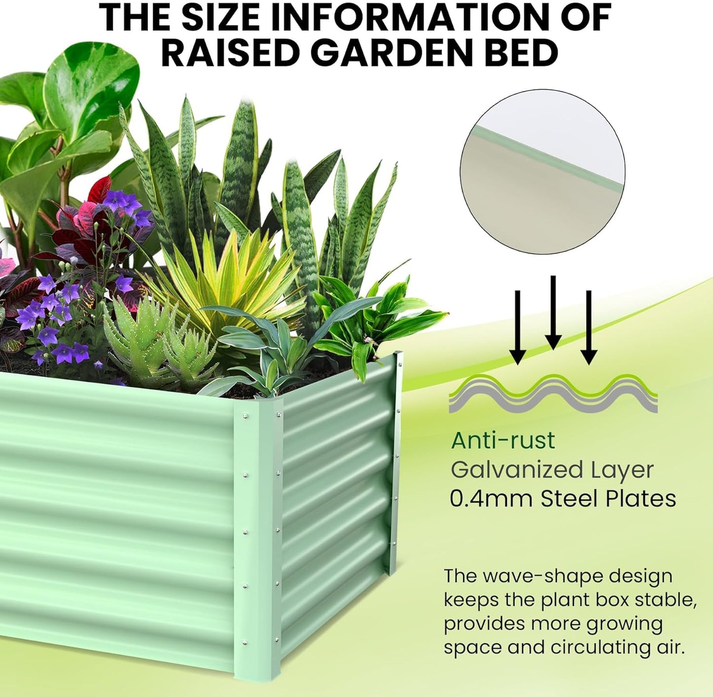 Large Outdoor Planter Boxes Kit Set of 2, 6x3x1.5ft Galvanized Raised Bed Planter with Open-Ended Base Design, Elevated for Outdoor Plants, Durable Raised Bed for Gardening,Green