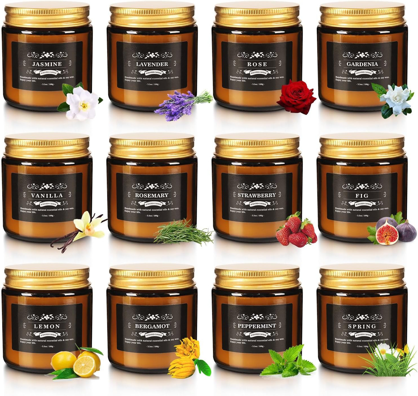 Scented Candle Set 12 Pack, Candle for Home Scented, Odor Eliminating, Stress Relief, Long Lasting Soy Wax Gift Set