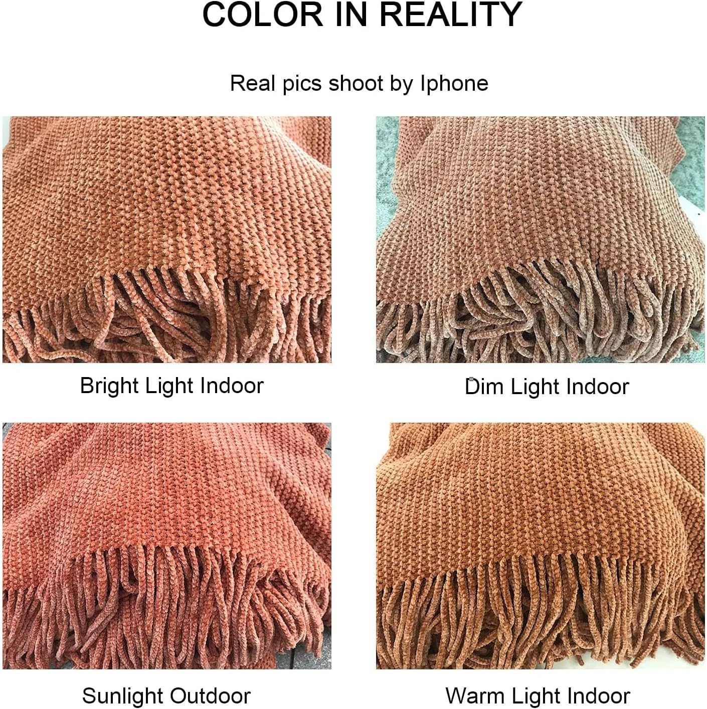 lifein Throw Blanket for Couch, Soft Boho Bed Throw,Cozy Burnt Orange Chenille Knitted Small Spring Lightweight Throw for Spring(Rust,50 * 60")