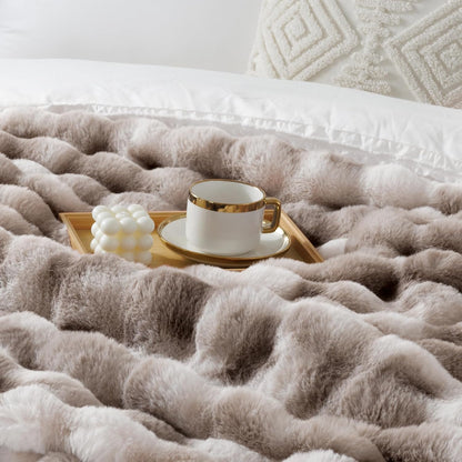 Touchat Luxury 1000GSM Faux Rabbit Fur Throw Blanket, Super Heavy Warm Cozy Grey Blankets for Couch Bed Sofa, Ruched Plush Fuzzy Elegant Soft Reversible Mink Blanket for Living Room Bedroom