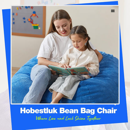 Hobestluk 4.5FT Bean Bag Chair Giant Bean Bag Chair with Filler Included Adult Bean Bag Chairs with Removable Cover for Bedroom Living Room (Jumbo, Blue)