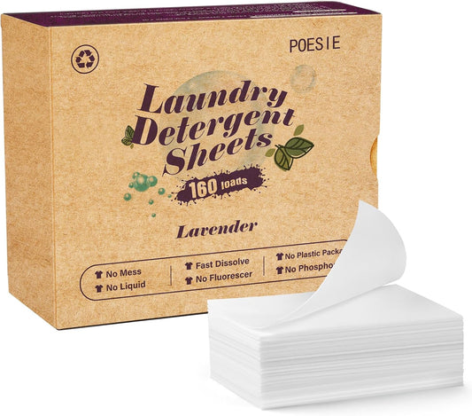 Poesie Laundry Detergent Sheets Lavender Scent 160 Sheets 80 Large Loads Soap Sheets Eco-Friendly
