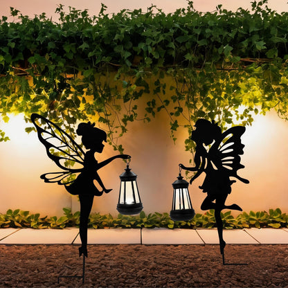 Solar Fairy Garden Decor Lights, 2 Packs, Metal Hanging Lanterns with Warm Solar Glow – Exquisite Gifts for Women, Mom, Friends (Fairy Hanging Lantern)