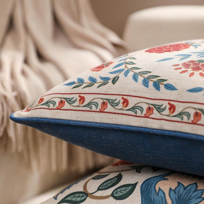 patdrea Designer Throw Pillow Covers Set of 4,Brilliant Vintage Red Tropical Linen with Floral Pattern Pillow Cover,Decorative Lumbar and Square Pillowcases Cushion for Bed Living Room Outdoor