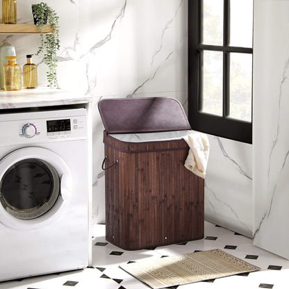 SONGMICS Laundry Hamper with Lid, Bamboo Launry Basket with Handles, Foldable Storage Basket for