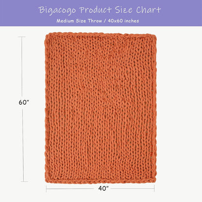 Bigacogo Chunky Knit Throw Blanket for Couch, 40x60 inches, 100% Hand Knitted with Thick Jumbo Chenille Yarn, Cozy Soft Large Rope Knot Cable Crochet Blankets for Sofa Bed Living Room, Terracotta
