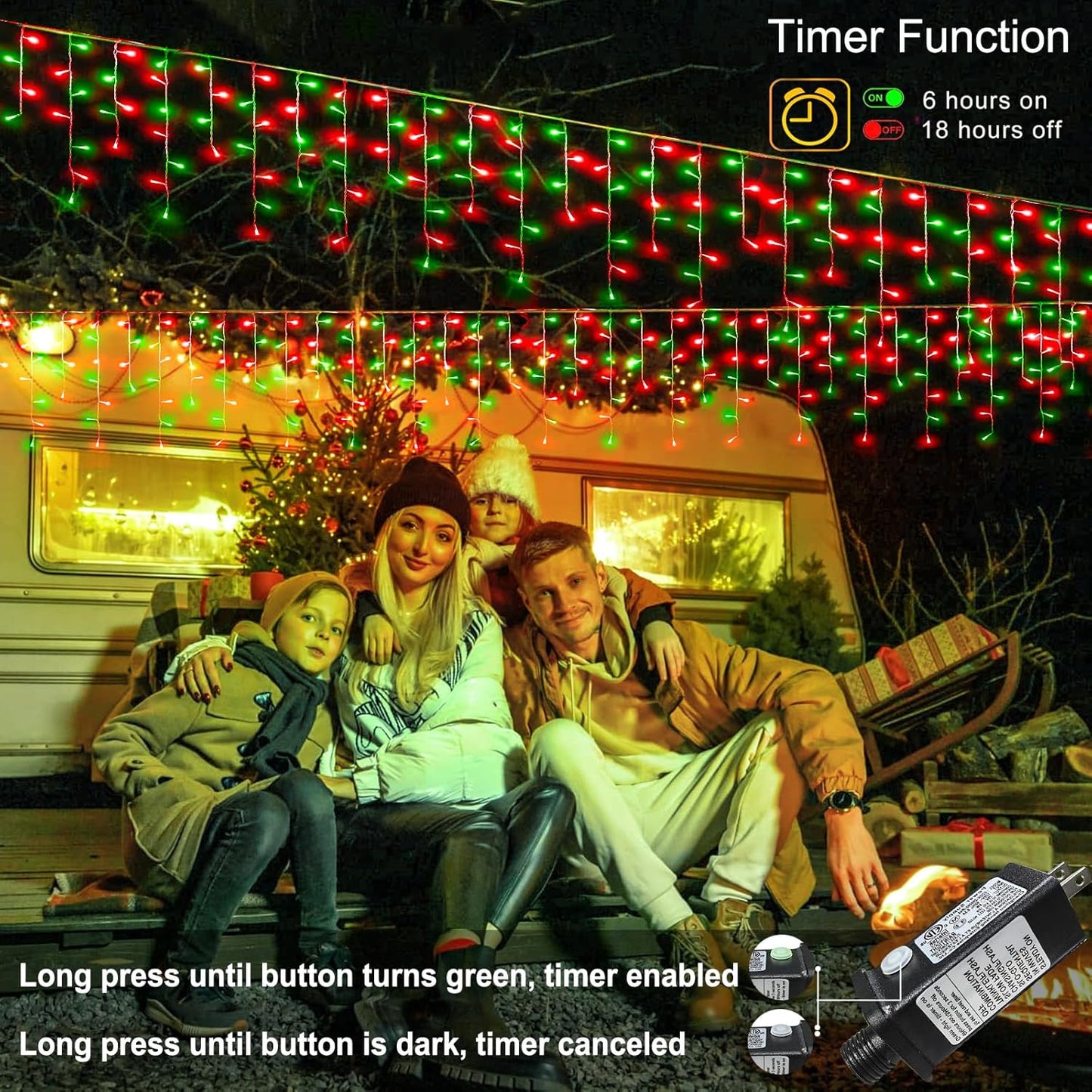 33ft Red and Green Christmas Lights, 400 LED Icicle Lights for Outside, Clear Wire Connectable Twinkle Light with 8 Modes Timer Waterproof for House Window Party Tree Holiday Patio Yard Home Decor