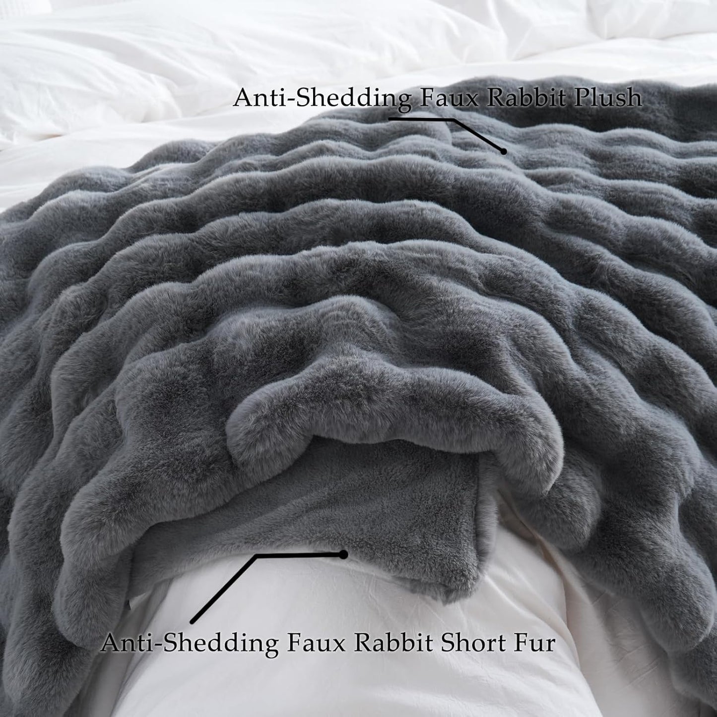 BENVWE Faux Fur Throw Blanket for Couch Bed - Fluffy Soft Thick Bubble Blanket for Living Room Home Decor - Fathers Day Birthday Gifts for Women Men, Grey, 63" x 80"