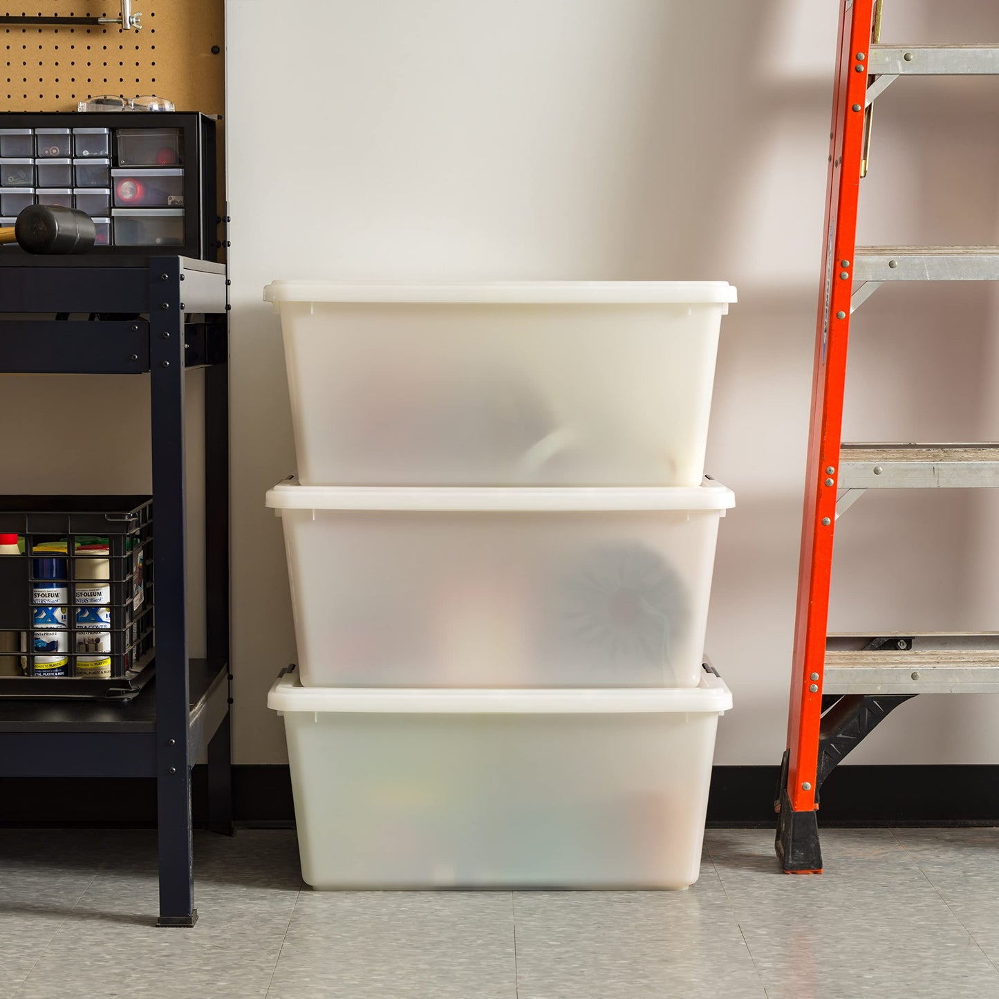 IRIS USA 68 Quart / 17 Gal. Stackable Plastic Storage Bins with Lids and Latch Buckles, 5 Pack
