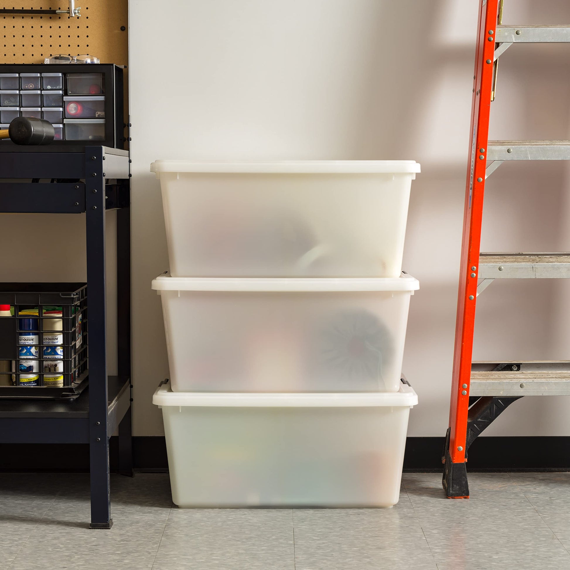 IRIS USA 68 Quart / 17 Gal. Stackable Plastic Storage Bins with Lids and Latch Buckles, 5 Pack